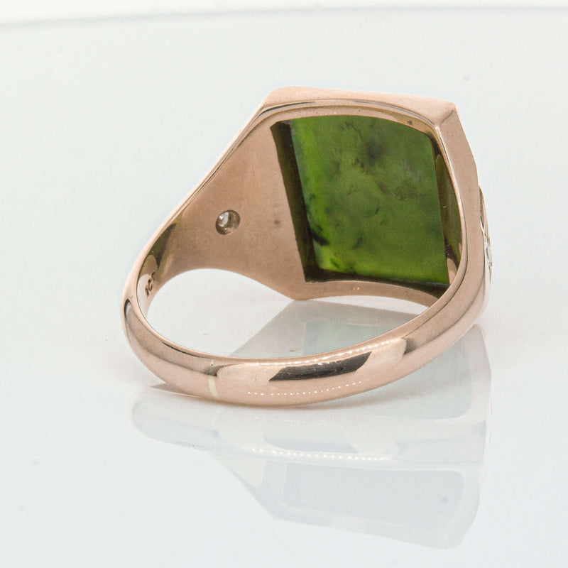 Vintage 8ct Yellow Gold Greenstone & Diamond Kiwi Ring-Ring-Walker & Hall