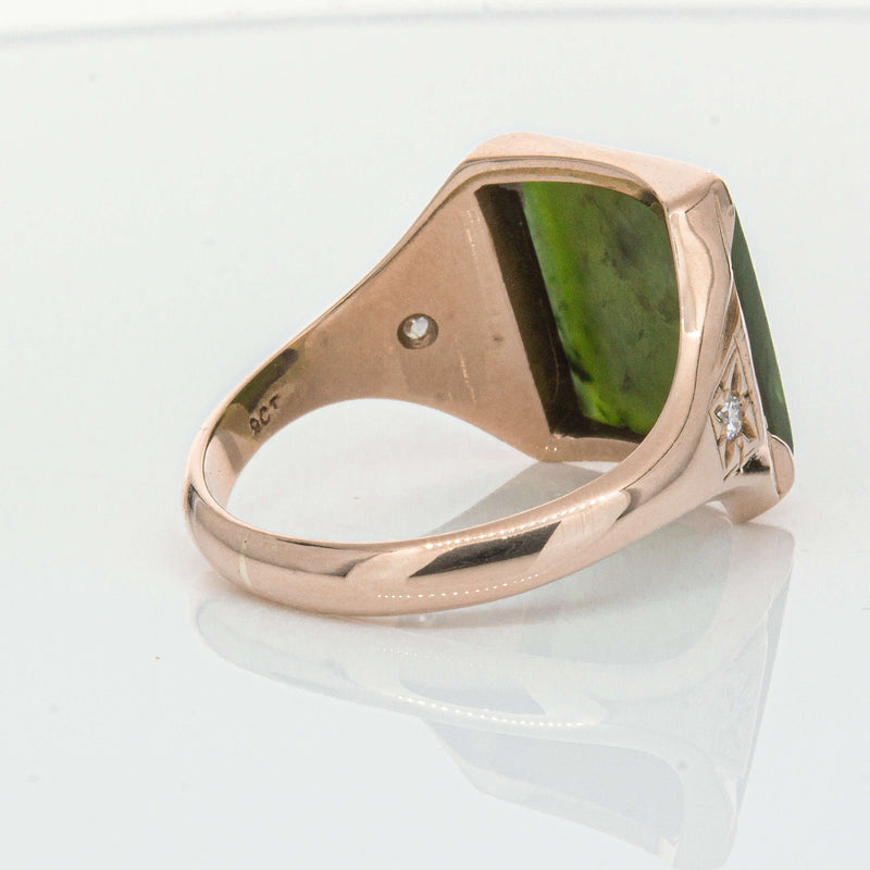 Vintage 8ct Yellow Gold Greenstone & Diamond Kiwi Ring-Ring-Walker & Hall