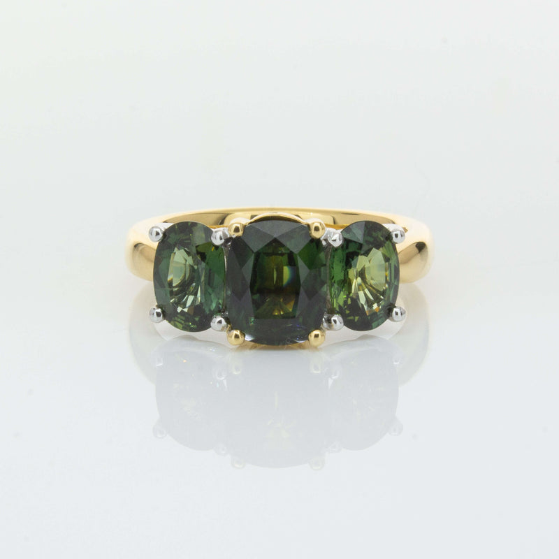 18ct Yellow Gold Green Sapphire Three-Stone Ring-Ring-Walker & Hall