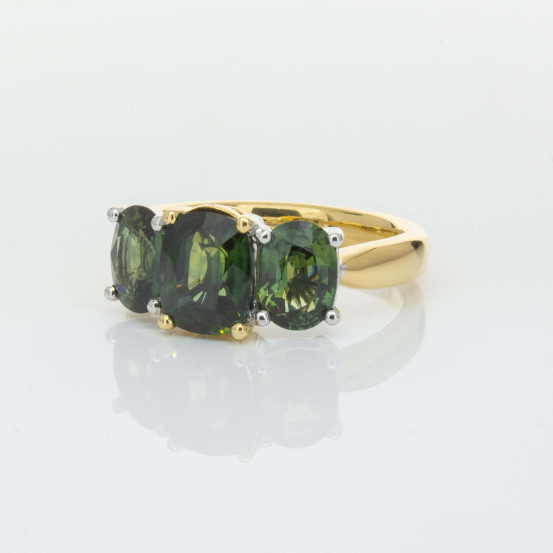 18ct Yellow Gold Green Sapphire Three-Stone Ring-Ring-Walker & Hall
