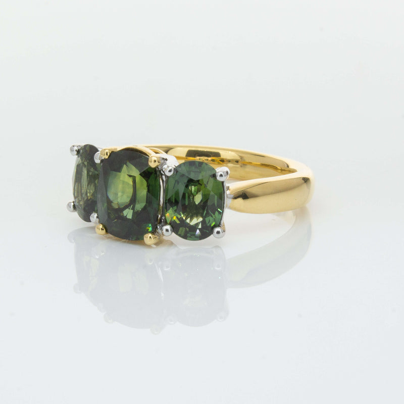 18ct Yellow Gold Green Sapphire Three-Stone Ring-Ring-Walker & Hall