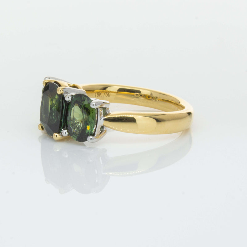 18ct Yellow Gold Green Sapphire Three-Stone Ring-Ring-Walker & Hall