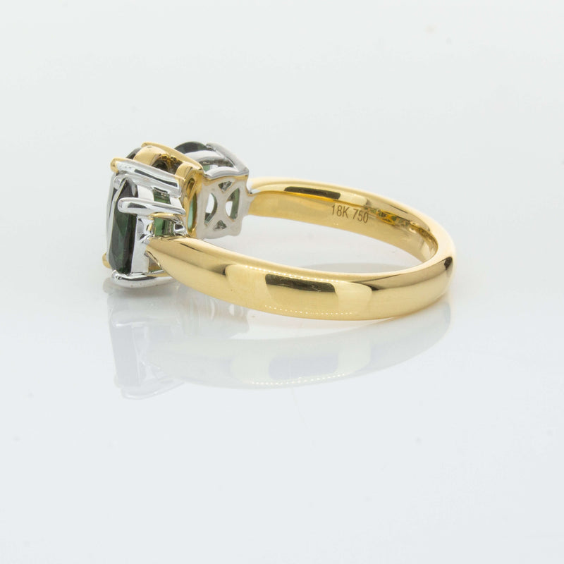 18ct Yellow Gold Green Sapphire Three-Stone Ring-Ring-Walker & Hall