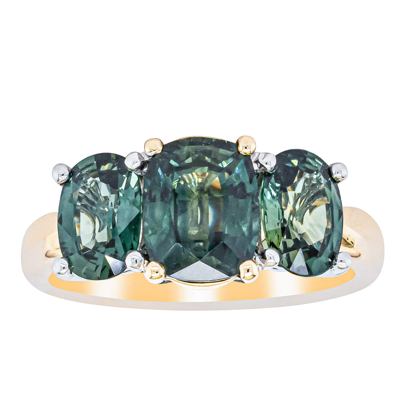 18ct Yellow Gold Green Sapphire Three-Stone Ring-Ring-Walker & Hall