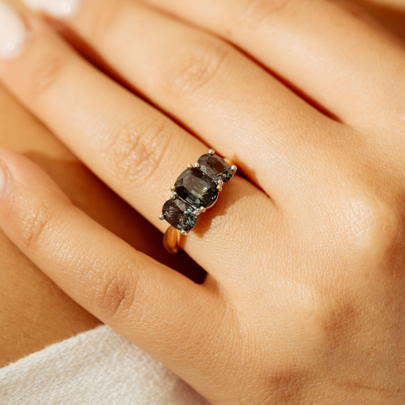 18ct Yellow Gold Green Sapphire Three-Stone Ring-Ring-Walker & Hall