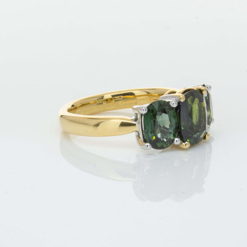 18ct Yellow Gold Green Sapphire Three-Stone Ring-Ring-Walker & Hall