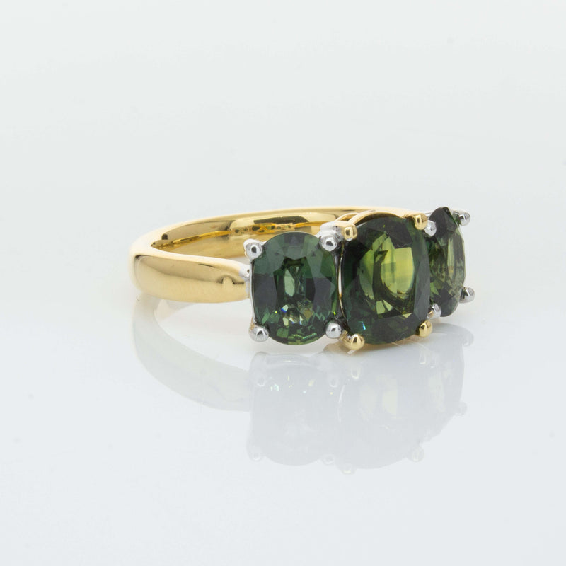 18ct Yellow Gold Green Sapphire Three-Stone Ring-Ring-Walker & Hall