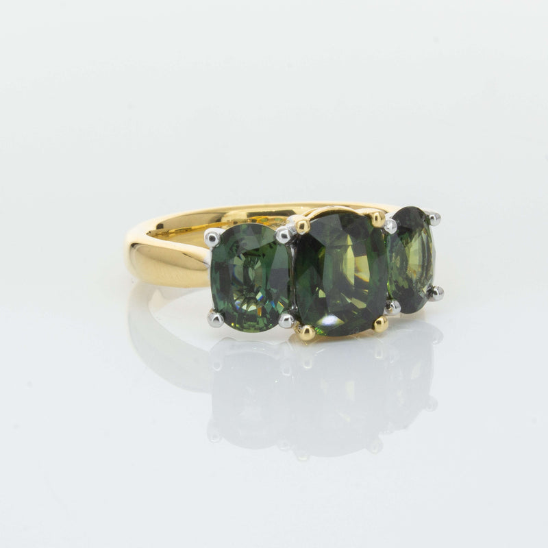 18ct Yellow Gold Green Sapphire Three-Stone Ring-Ring-Walker & Hall