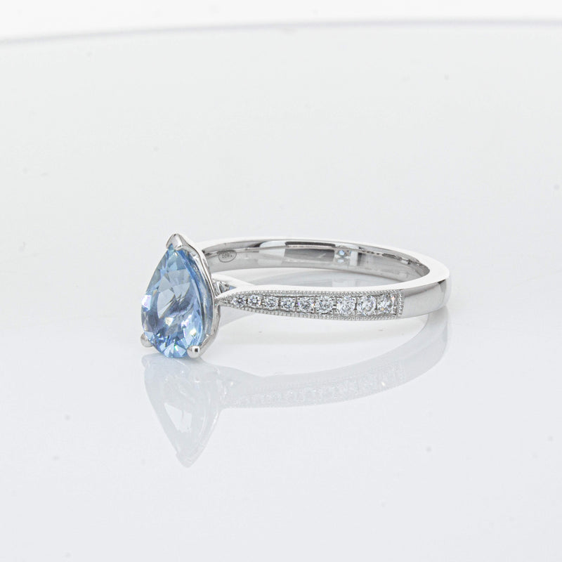 18ct White Gold .81ct Aquamarine & Diamond Zenith Ring-Ring-Walker & Hall