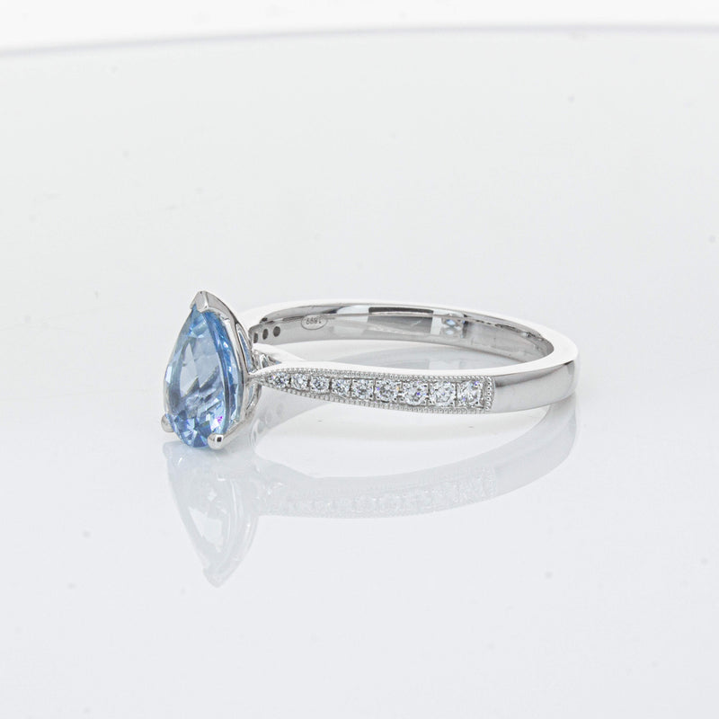 18ct White Gold .81ct Aquamarine & Diamond Zenith Ring-Ring-Walker & Hall