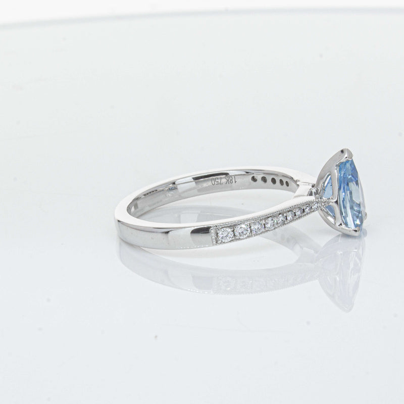 18ct White Gold .81ct Aquamarine & Diamond Zenith Ring-Ring-Walker & Hall