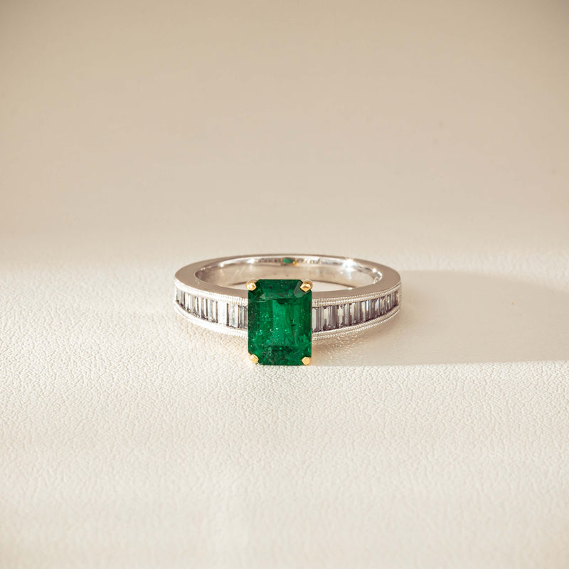18ct White Gold 1.63ct Emerald & Diamond Ring-Ring-Walker & Hall