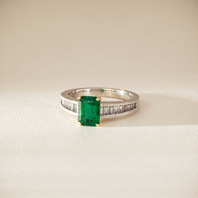 18ct White Gold 1.63ct Emerald & Diamond Ring-Ring-Walker & Hall