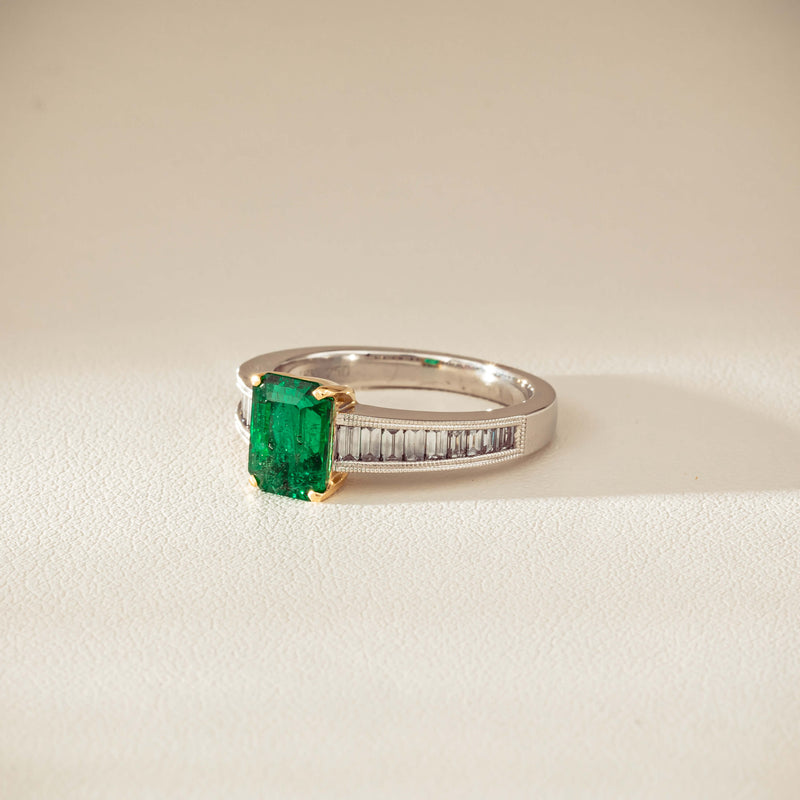 18ct White Gold 1.63ct Emerald & Diamond Ring-Ring-Walker & Hall