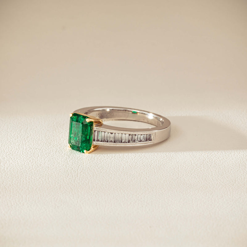 18ct White Gold 1.63ct Emerald & Diamond Ring-Ring-Walker & Hall