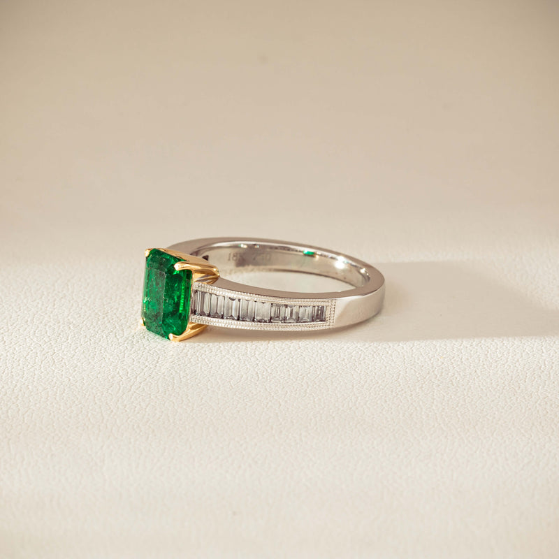 18ct White Gold 1.63ct Emerald & Diamond Ring-Ring-Walker & Hall