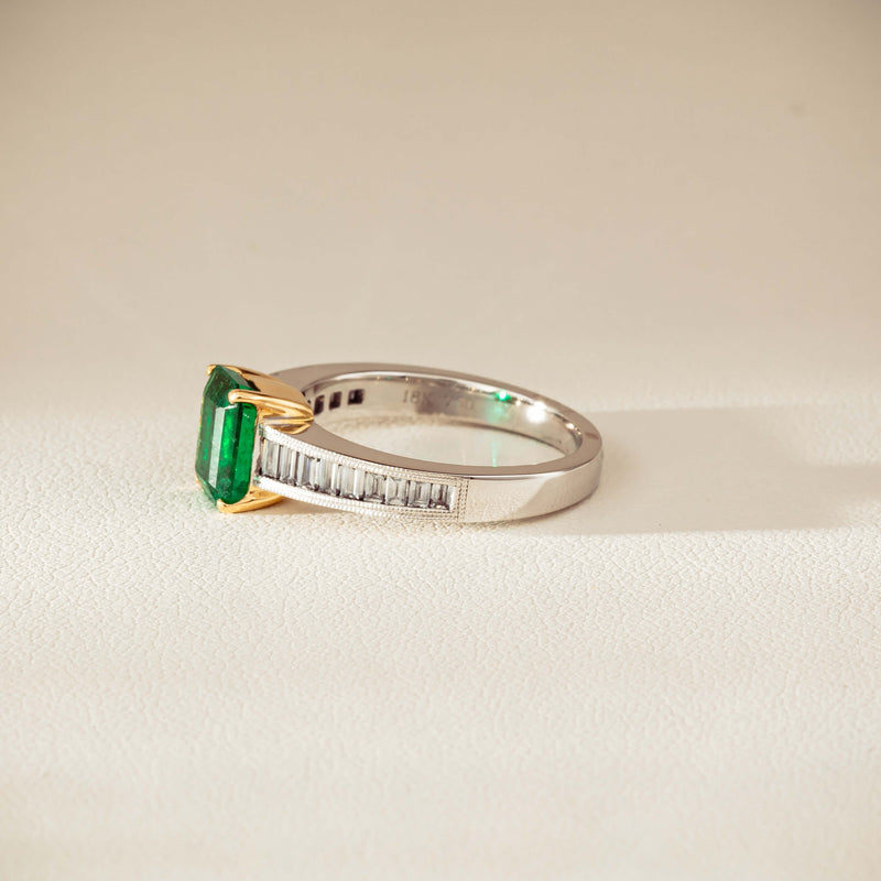 18ct White Gold 1.63ct Emerald & Diamond Ring-Ring-Walker & Hall