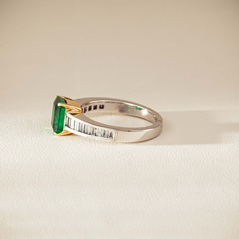 18ct White Gold 1.63ct Emerald & Diamond Ring-Ring-Walker & Hall