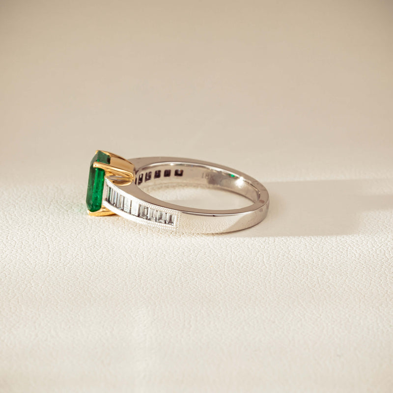 18ct White Gold 1.63ct Emerald & Diamond Ring-Ring-Walker & Hall