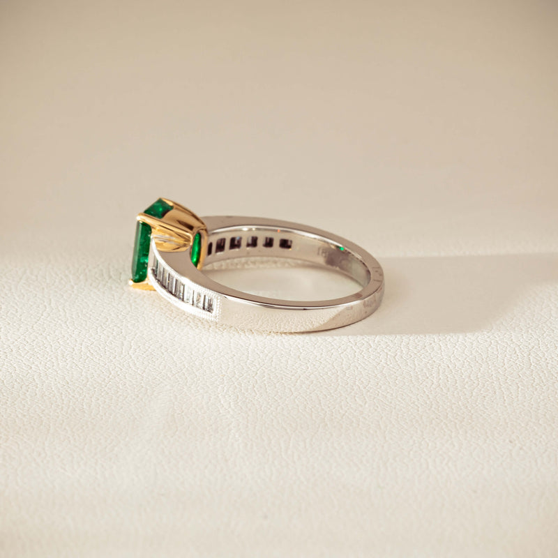 18ct White Gold 1.63ct Emerald & Diamond Ring-Ring-Walker & Hall