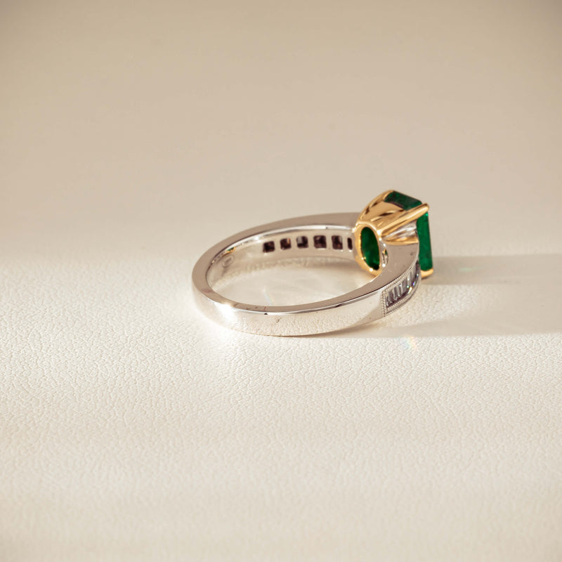 18ct White Gold 1.63ct Emerald & Diamond Ring-Ring-Walker & Hall