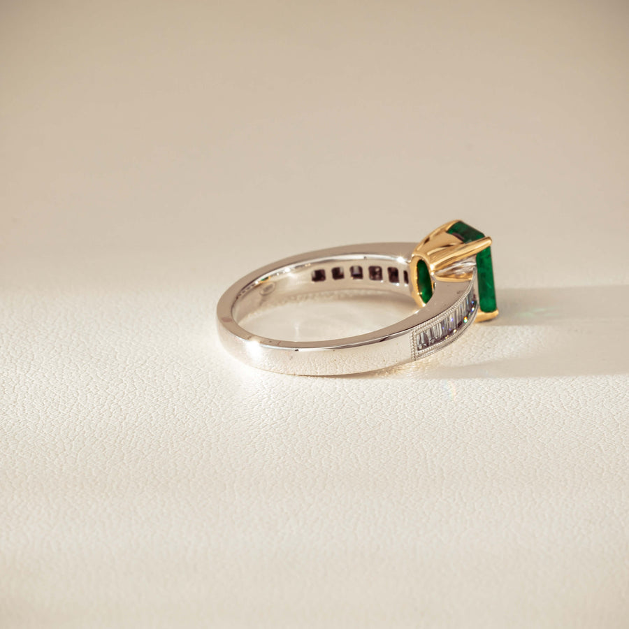 18ct White Gold 1.63ct Emerald & Diamond Ring-Ring-Walker & Hall