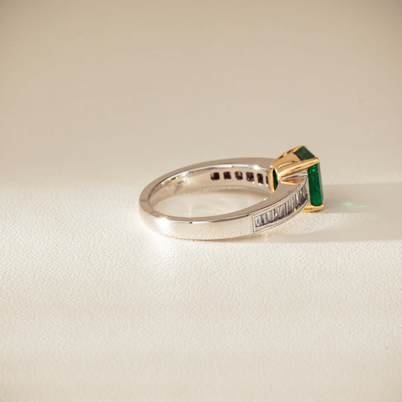 18ct White Gold 1.63ct Emerald & Diamond Ring-Ring-Walker & Hall