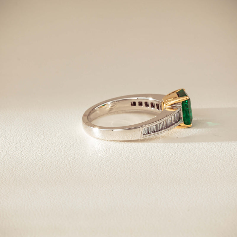 18ct White Gold 1.63ct Emerald & Diamond Ring-Ring-Walker & Hall