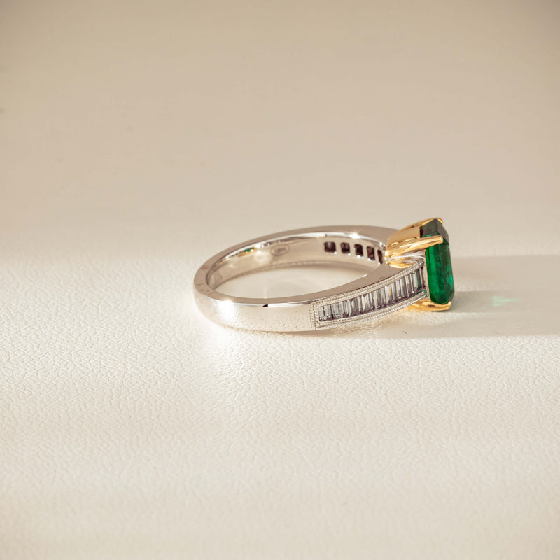 18ct White Gold 1.63ct Emerald & Diamond Ring-Ring-Walker & Hall