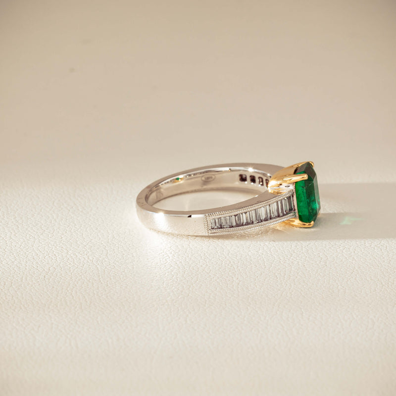 18ct White Gold 1.63ct Emerald & Diamond Ring-Ring-Walker & Hall