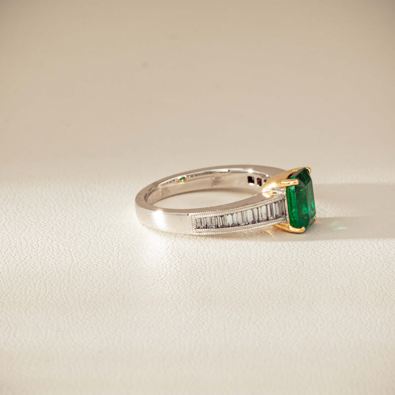 18ct White Gold 1.63ct Emerald & Diamond Ring-Ring-Walker & Hall