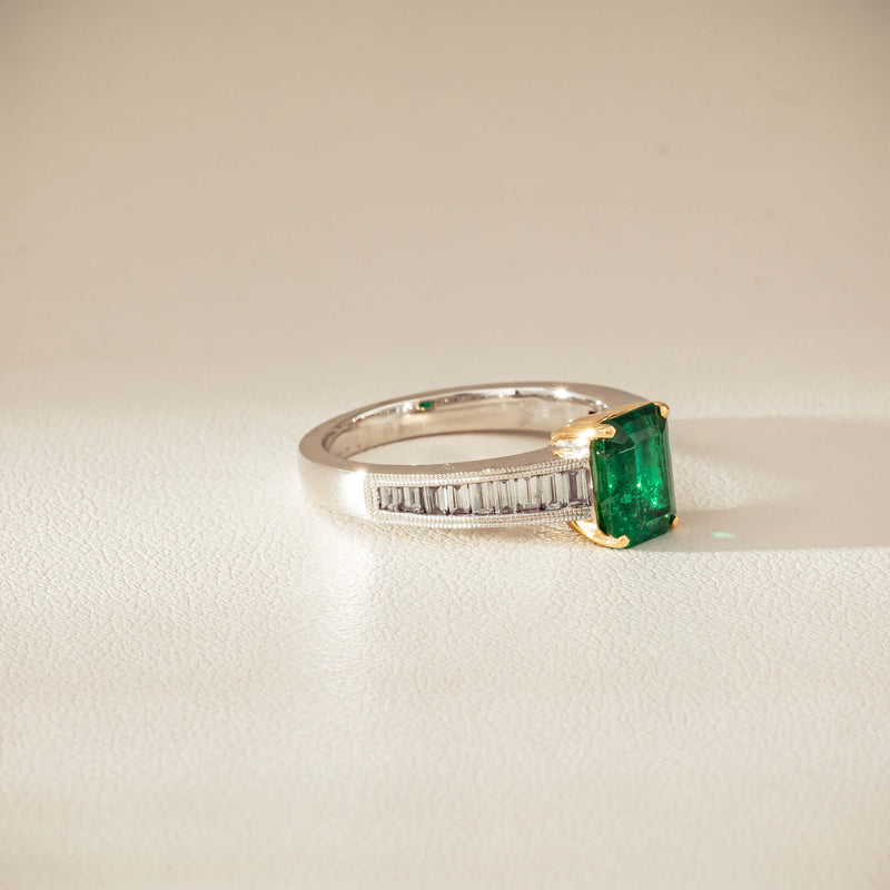 18ct White Gold 1.63ct Emerald & Diamond Ring-Ring-Walker & Hall