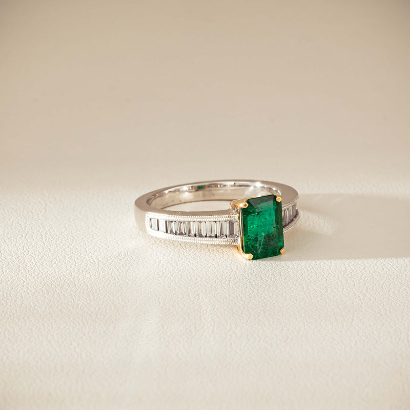 18ct White Gold 1.63ct Emerald & Diamond Ring-Ring-Walker & Hall