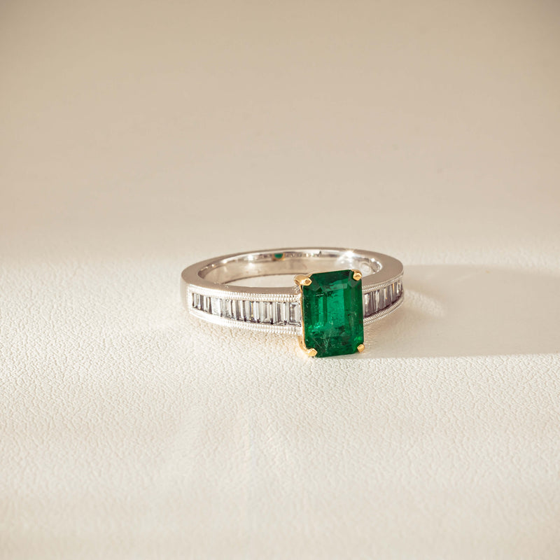 18ct White Gold 1.63ct Emerald & Diamond Ring-Ring-Walker & Hall