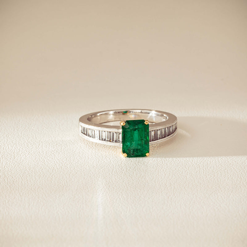 18ct White Gold 1.63ct Emerald & Diamond Ring-Ring-Walker & Hall