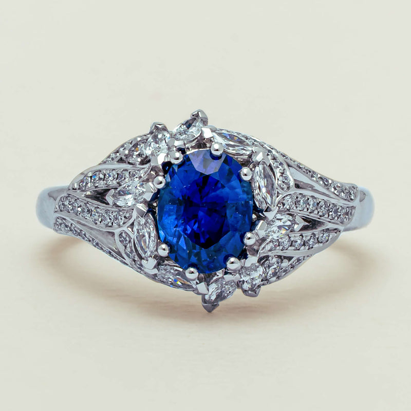 18ct White Gold 1.39ct Sapphire & Diamond Marcelle Ring - Ring - Walker & Hall
