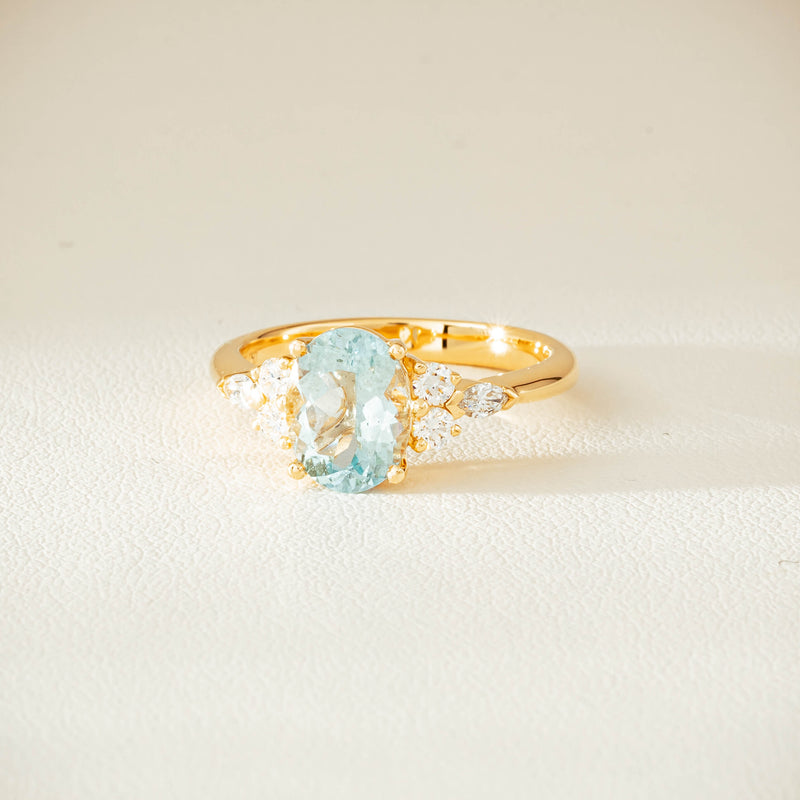 18ct Yellow Gold 1.65ct Aquamarine & Diamond Oriana Ring - Ring - Walker & Hall