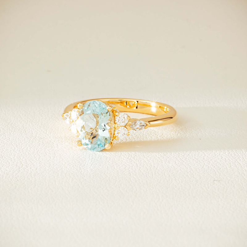 18ct Yellow Gold 1.65ct Aquamarine & Diamond Oriana Ring - Ring - Walker & Hall