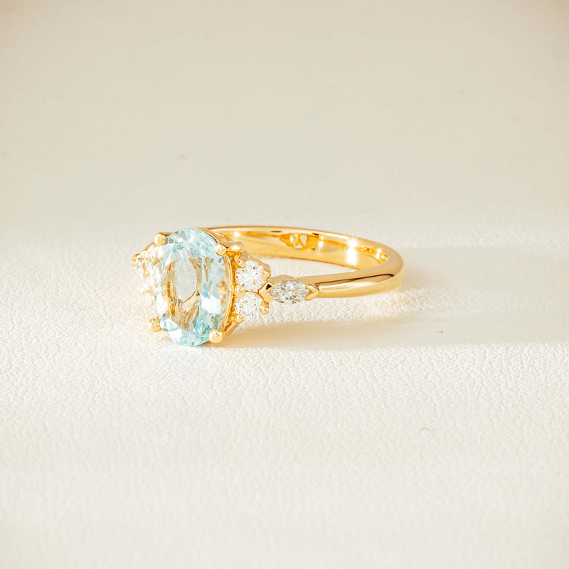 18ct Yellow Gold 1.65ct Aquamarine & Diamond Oriana Ring - Ring - Walker & Hall