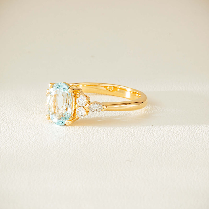 18ct Yellow Gold 1.65ct Aquamarine & Diamond Oriana Ring - Ring - Walker & Hall