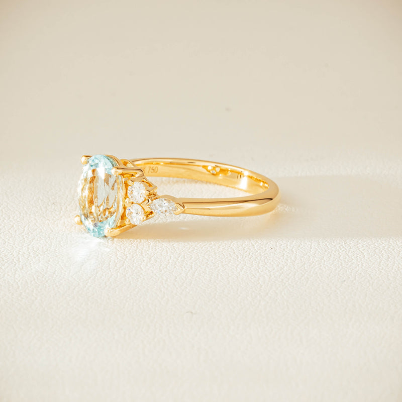 18ct Yellow Gold 1.65ct Aquamarine & Diamond Oriana Ring - Ring - Walker & Hall