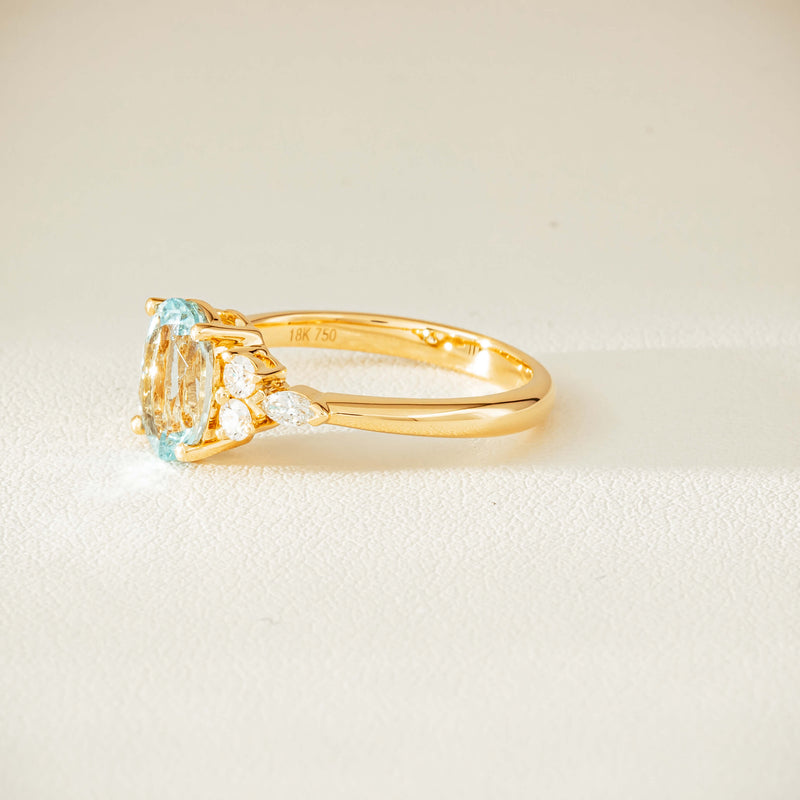 18ct Yellow Gold 1.65ct Aquamarine & Diamond Oriana Ring - Ring - Walker & Hall