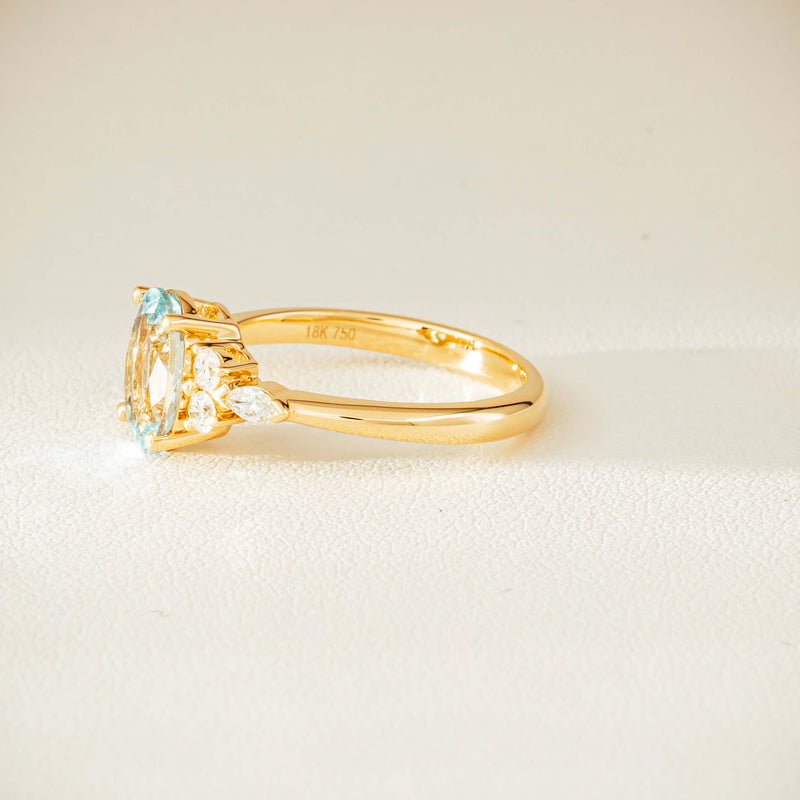 18ct Yellow Gold 1.65ct Aquamarine & Diamond Oriana Ring - Ring - Walker & Hall
