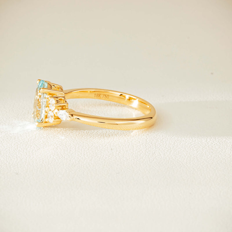 18ct Yellow Gold 1.65ct Aquamarine & Diamond Oriana Ring - Ring - Walker & Hall