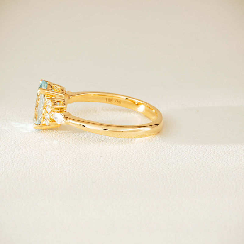 18ct Yellow Gold 1.65ct Aquamarine & Diamond Oriana Ring - Ring - Walker & Hall