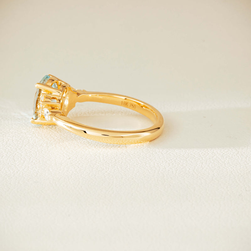 18ct Yellow Gold 1.65ct Aquamarine & Diamond Oriana Ring - Ring - Walker & Hall