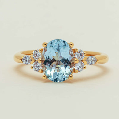 18ct Yellow Gold 1.65ct Aquamarine & Diamond Oriana Ring - Ring - Walker & Hall