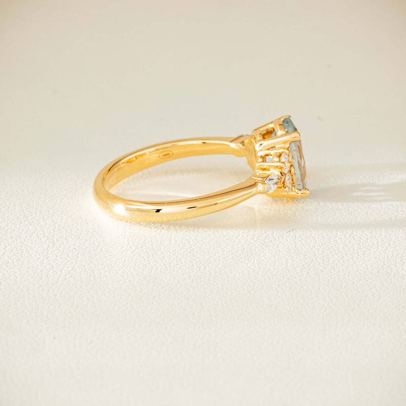 18ct Yellow Gold 1.65ct Aquamarine & Diamond Oriana Ring - Ring - Walker & Hall