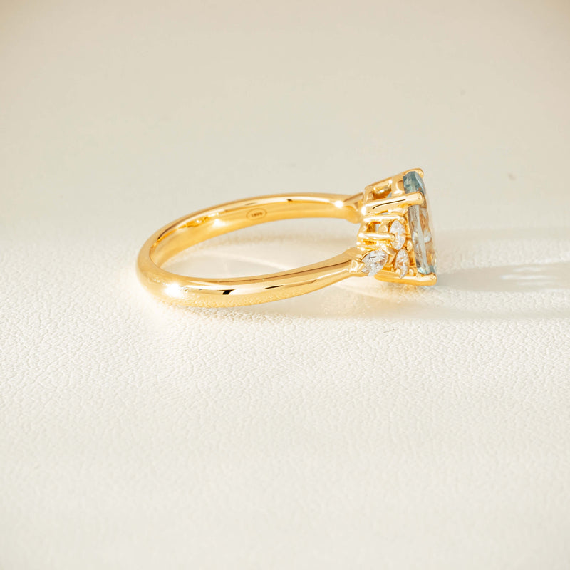 18ct Yellow Gold 1.65ct Aquamarine & Diamond Oriana Ring - Ring - Walker & Hall
