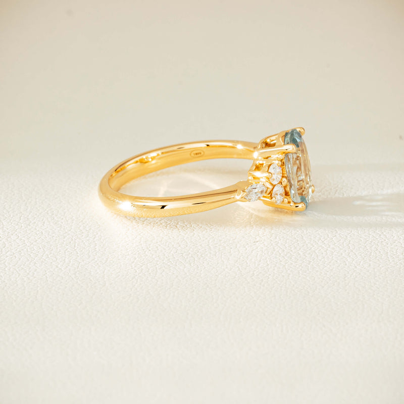 18ct Yellow Gold 1.65ct Aquamarine & Diamond Oriana Ring - Ring - Walker & Hall